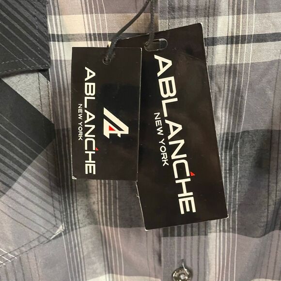 NWT ABLANCHE New York Men’s Plaid Button Up Dress Shirt Black Charcoal Size 5XL - Picture 7 of 7